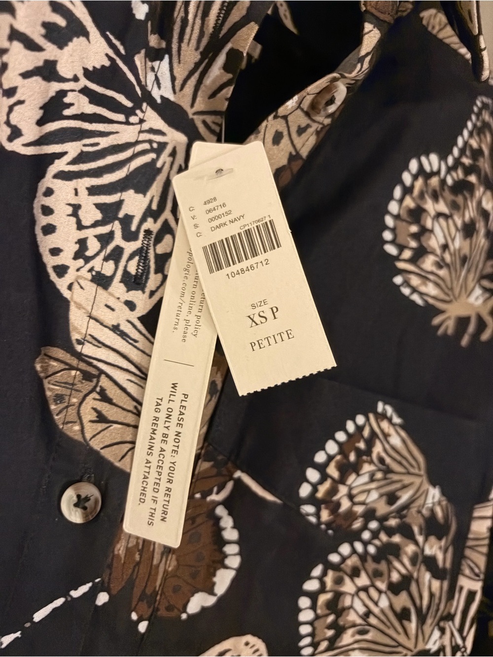 Anthropologie Maeve Soren Butterfly Shirt Dress NWT XSP Petite Navy Midi - Picture 9 of 11